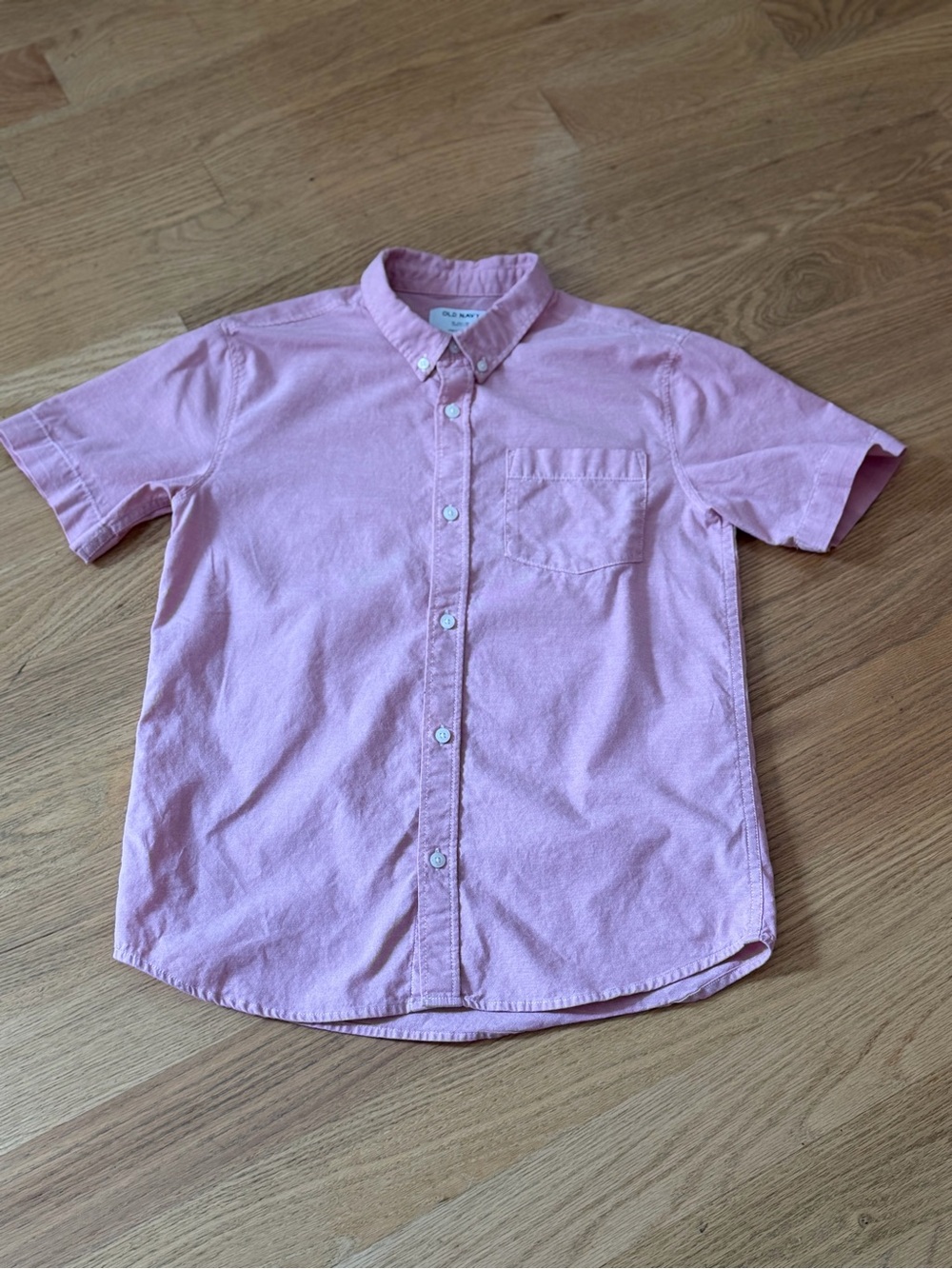 Old Navy Boys Short Sleeve Button-Down Cotton Shirt Sz XL Dusty Pink Gently Worn